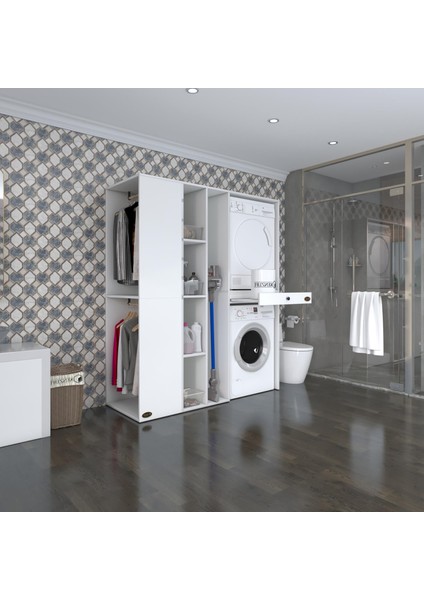 Kenzlife çamaşır-kurutma makinesi dolabı ve giysi dolabı çekmeceli attarmdf sol byz 187*160*60 % 100 FULL MDF
