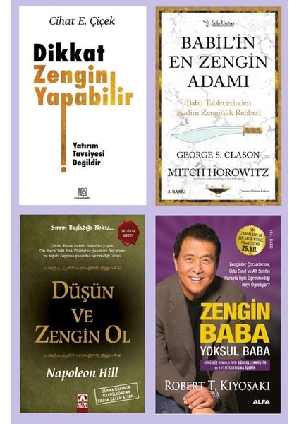 Zengin Baba Yoksul Baba - Dikkat Zengin Yapabilir - Düşün ve Zengin Ol - Babil'in En Zengin Adamı 4’lü Set