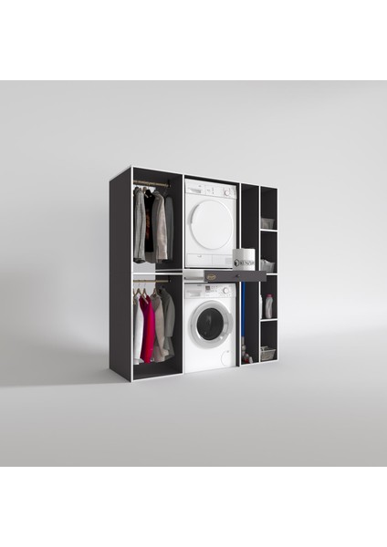 Kenzlife çamaşır-kurutma makinesi dolabı ve giysi dolabı çekmeceli hattab sağ raf gri 187*160*60 banyo fiyatları