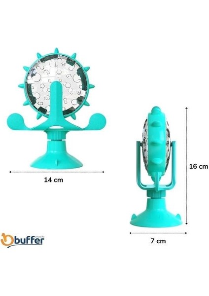 Buffer® Vantuzlu Zilli Interaktif Dönebilen Mama Kaplı Renkli Eğlenceli Eğitici Kedi Oyuncağı