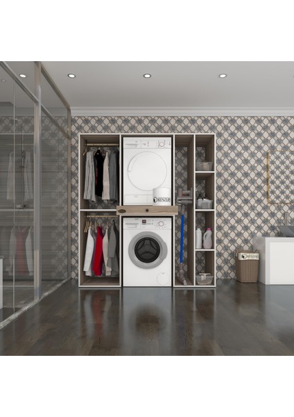 Kenzlife çamaşır-kurutma makinesi dolabı ve giysi dolabı çekmeceli hattab sağ raf crd 187*160*60 banyo