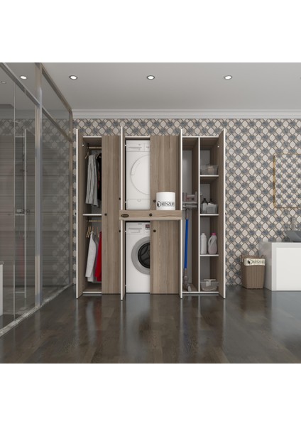 Kenzlife çamaşır-kurutma makinesi dolabı ve giysi dolabı çekmeceli ebuzer sağ raf crd 187*160*60 banyo