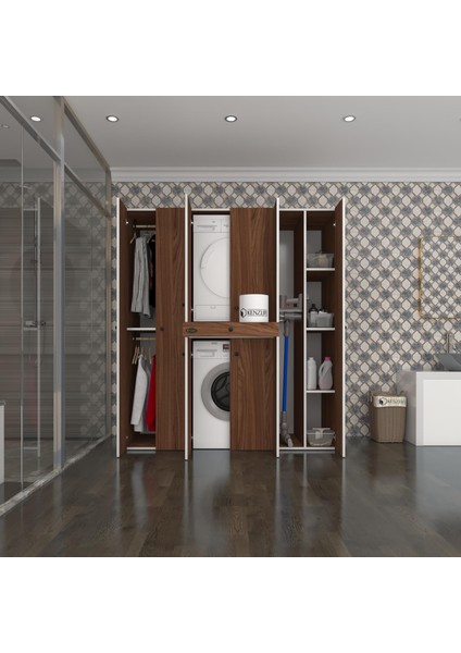 Kenzlife çamaşır-kurutma makinesi dolabı ve giysi dolabı çekmeceli ebuzer sağ raf cvz 187*160*60 banyo