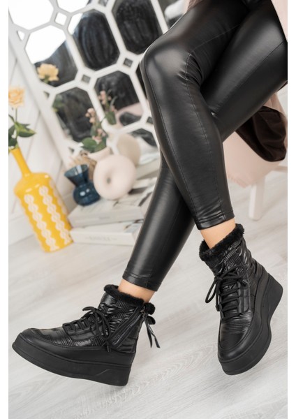 Violetta Su Geçirmez Kürklü Fermuarlı Kadın Kar Bott