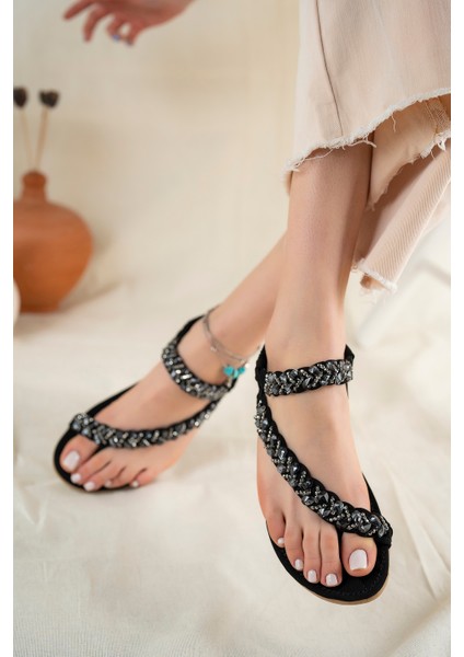 Sasha Anatomik Parmak Arası Taşlı Günlük Sandalet