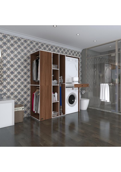 Kenzlife çamaşır-kurutma makinesi dolabı ve giysi dolabı çekmeceli attar sol cvz 187*160*60 banyo