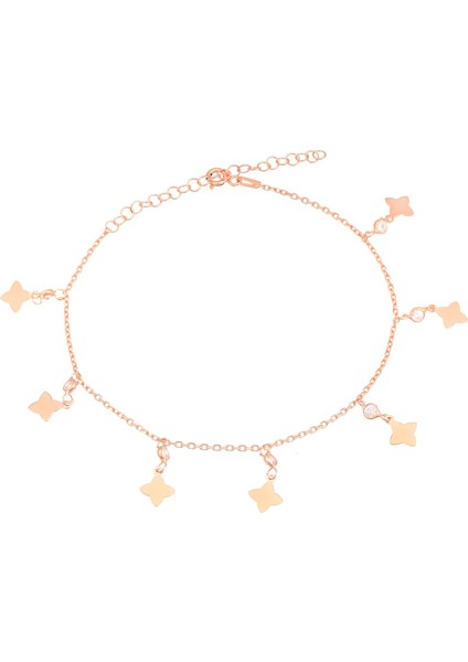 Rose Gold Sallantılı Taşlı Gümüş Kadın Ayak Halhal
