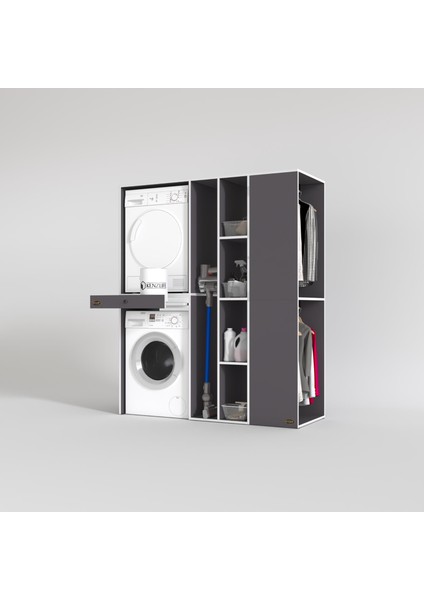 Kenzlife çamaşır-kurutma makinesi dolabı ve giysi dolabı çekmeceli attar sağ gri 187*160*60 banyo fiyatları
