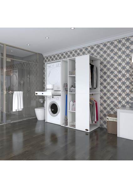 Kenzlife çamaşır-kurutma makinesi dolabı ve giysi dolabı çekmeceli attarmdf sağ byz 187*160*60 % 100 FULL MDF