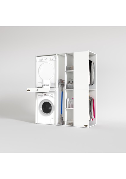 Kenzlife çamaşır-kurutma makinesi dolabı ve giysi dolabı çekmeceli attarmdf sağ byz 187*160*60 % 100 FULL MDF