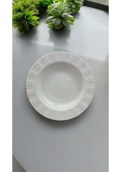 Evmutfak Farika 6 Adet 19 cm Porselen Çukur Yemek Tabağı Zümrüt Model