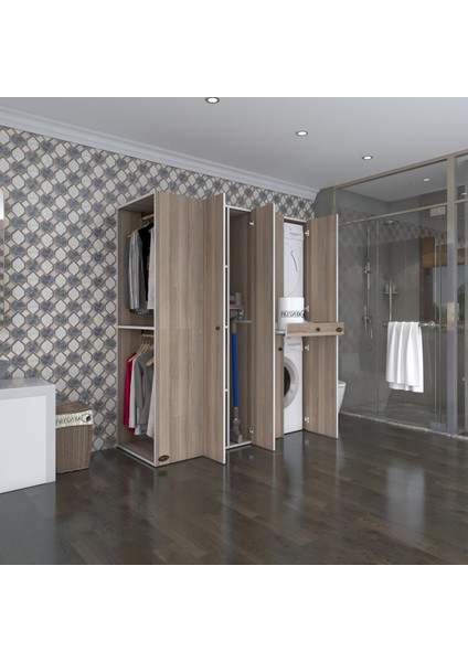 Kenzlife çamaşır-kurutma makinesi dolabı ve giysi dolabı çekmeceli eşari sol crd 187*160*60 banyo