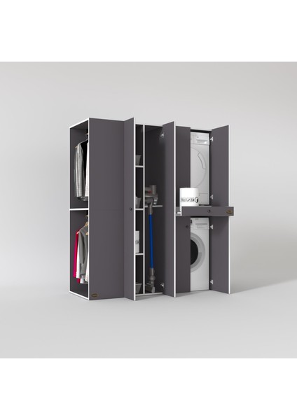 Kenzlife çamaşır-kurutma makinesi dolabı ve giysi dolabı çekmeceli eşari sol gri 187*160*60 banyo fiyatları