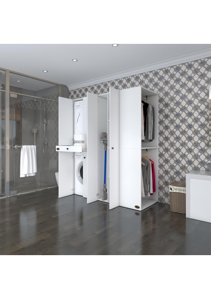 Kenzlife çamaşır-kurutma makinesi dolabı ve giysi dolabı çekmeceli eşarimdf sağ byz 187*160*60 % 100 FULL MDF