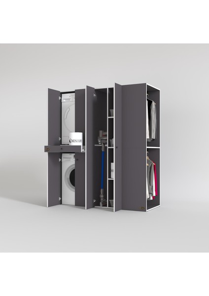 Kenzlife çamaşır-kurutma makinesi dolabı ve giysi dolabı çekmeceli eşari sağ gri 187*160*60 banyo fiyatları