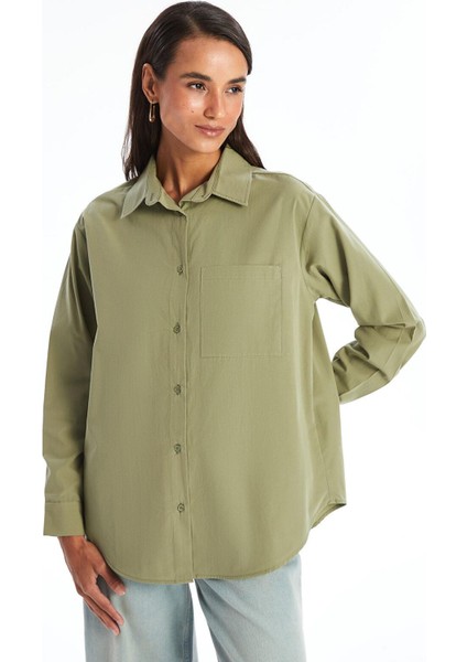 Lcw Modest Düz Uzun Kollu Oversize Poplin Kadın Gömlek