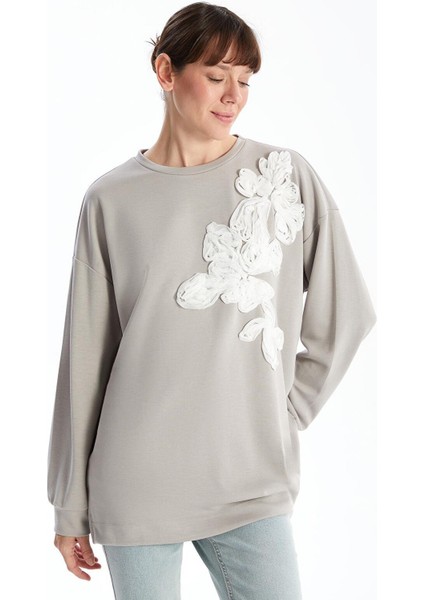 Lcwaıkıkı Basic Nakışlı Oversize Kadın Sweatshirt Tunik
