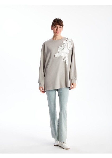 Lcwaıkıkı Basic Nakışlı Oversize Kadın Sweatshirt Tunik