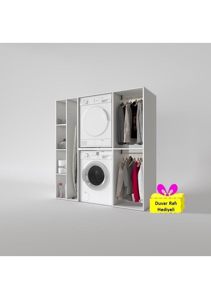 Kenzlife çamaşır-kurutma makinesi dolabı ve giysi dolabı cevheri sol byz 180*170*60 + tekli duvar rafı hediye