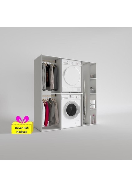 Kenzlife çamaşır-kurutma makinesi dolabı ve giysi dolabı cevheri sağ byz 180*170*60 + tekli duvar rafı hediye