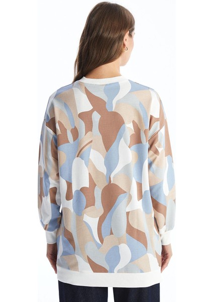 Lcw Modest Baskılı Bisiklet Yaka Desenli Kadın Sweatshirt Tunik