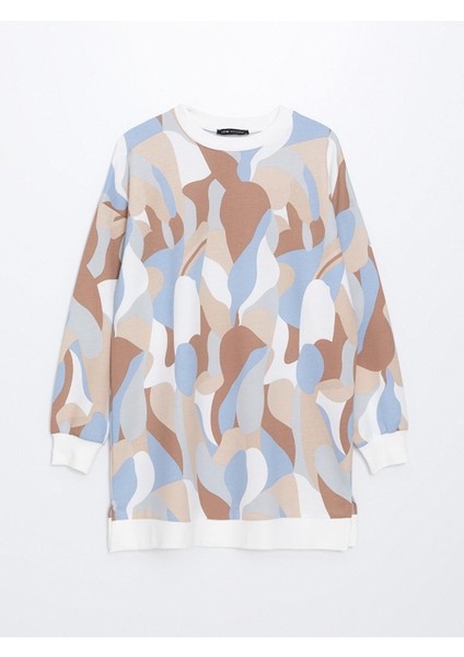 Lcw Modest Baskılı Bisiklet Yaka Desenli Kadın Sweatshirt Tunik