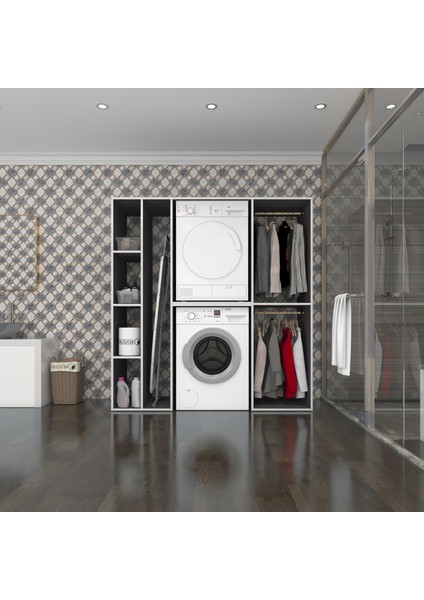 Kenzlife çamaşır-kurutma makinesi dolabı ve giysi dolabı cevheri sol gri 180*170*60 banyo