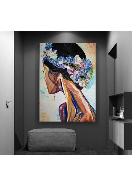 Yağlı Boya Görünümlü Çiçek Taçlı Hd Kanvas Tablo