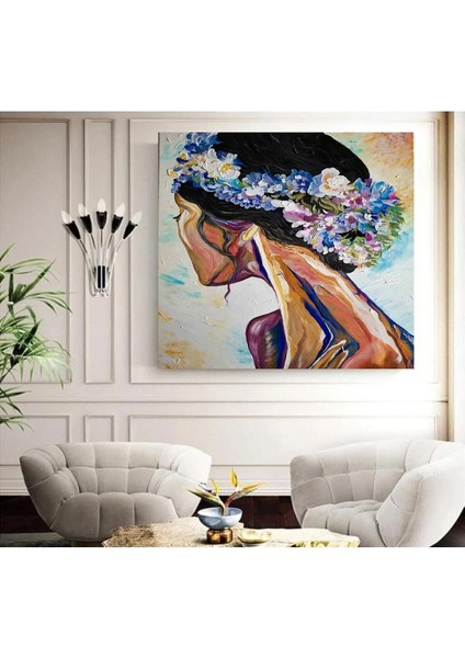 Yağlı Boya Görünümlü Çiçek Taçlı Hd Kanvas Tablo modelleri