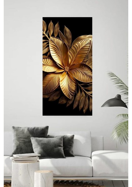 Tasarım Gold Çiçek Hd Kanvas Tablo