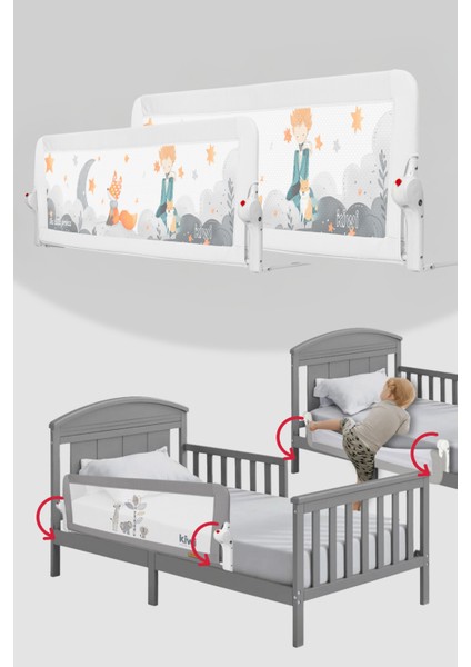 Çocuk Yatak Bariyeri ve Yatak Korkuluğu, Ekstra Dolgulu Kumaş, Bed Guard Bebek Yatak Bariyeri - Beyaz Little Prince