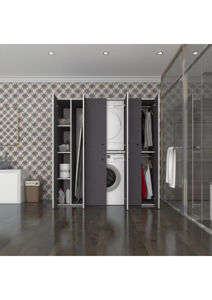 Kenzlife çamaşır-kurutma makinesi dolabı ve giysi dolabı suyuti sol gri 180*170*60 banyo