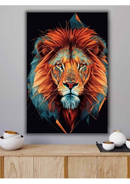 Aslan Geometrik Desenli Dijital Baskı Kanvas Tablo