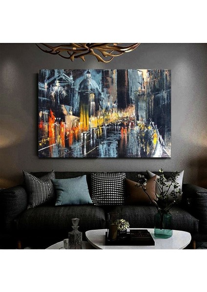 Resimli Tablo Yağlı Boya Görünümlü Soyut Şehir Modelli Kanvas Tablo Modelu7