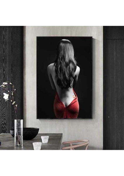 Dekoratif Woman And Red Kanvas Tablo