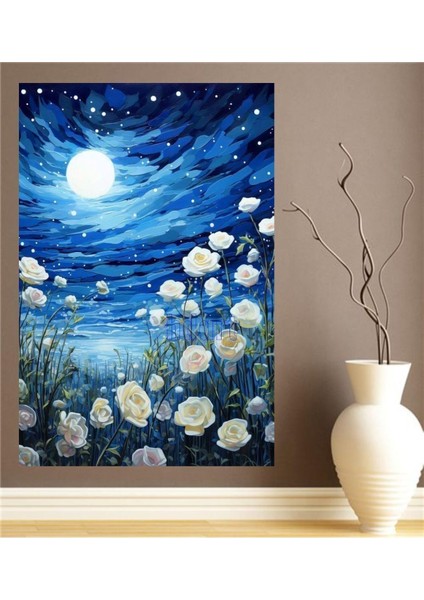 Dekoratif Gece Mavisi Papatya Çiçek Kanvas Tablo Tablosu