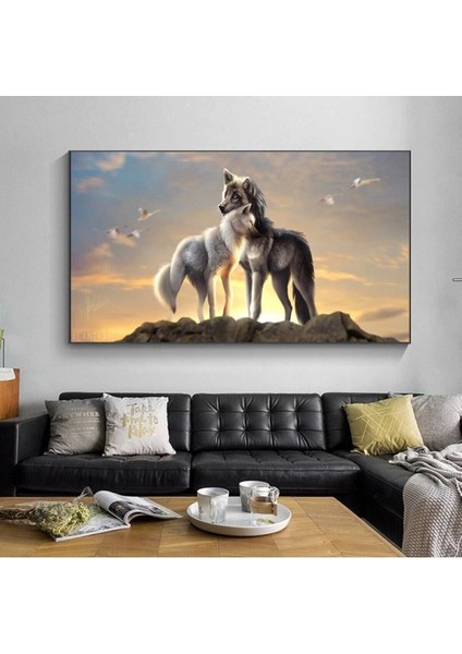 Fantastik Çift Kurt Dekoratif Kanvas Tablo