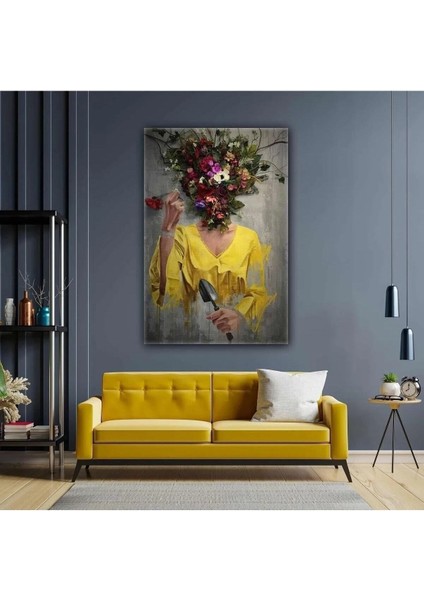 Çiçek Kafalı Kadın Yağlı Boya Efektli Kanvas Tablo fiyatları