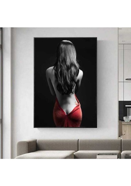 Dekoratif Woman And Red Kanvas Tablo