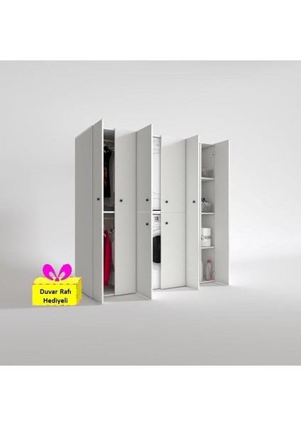 Kenzlife çamaşır-kurutma makinesi dolabı ve giysi dolabı suyuti sağ byz 180*170*60 + tekli duvar rafı hediye