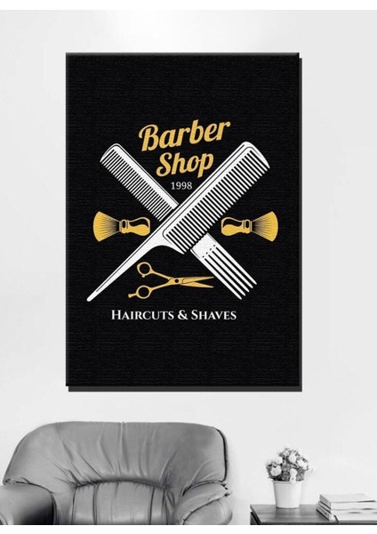 Siyah Sarı Dekoratif Erkek Berber Since Kanvas Tablo