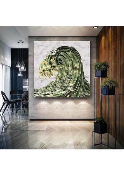 Coin Ve Dolar Banknot Paradan Dalga Finans Sektörü Kanvas Tablo Ar030200