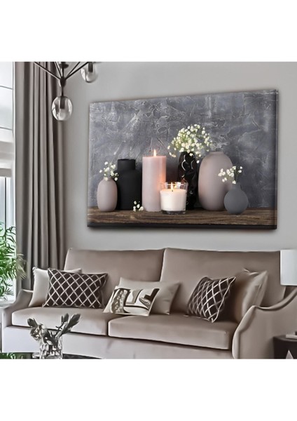 Harikabirev Yağlı Boya Efektli Mum Tablosu Antrasit Gri|Kanvas Tablo