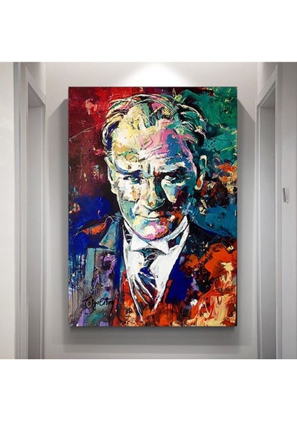 Sanatsal Modern Atatürk Kanvas Gülen Tablo