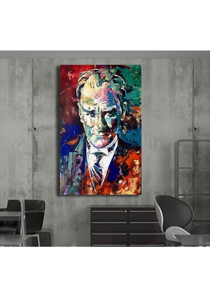 Sanatsal Modern Atatürk Kanvas Gülen Tablo fiyatları