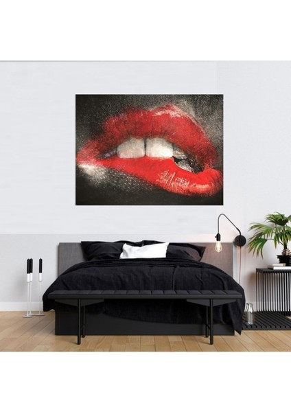 Soyut Modern Kırmızı Rujlu Dudak Diş Kadın Kanvas Tablo Tablosu Tablolar