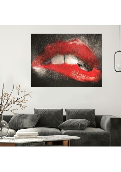 Soyut Modern Kırmızı Rujlu Dudak Diş Kadın Kanvas Tablo Tablosu Tablolar fırsatları