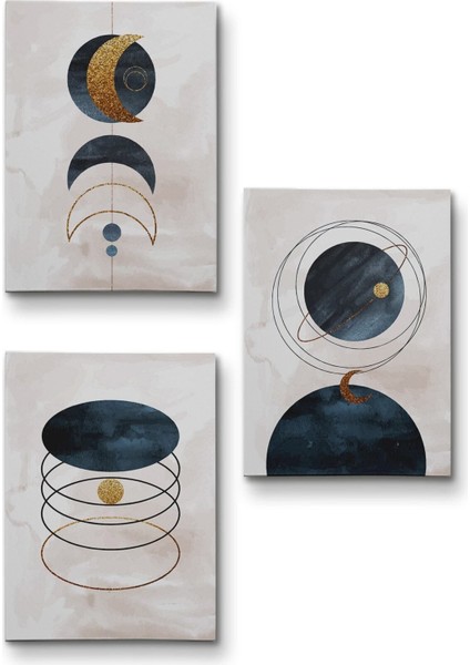 3 Parça Suluboya Soyut Sanat Koleksiyonu Dekoratif Kanvas Tablo