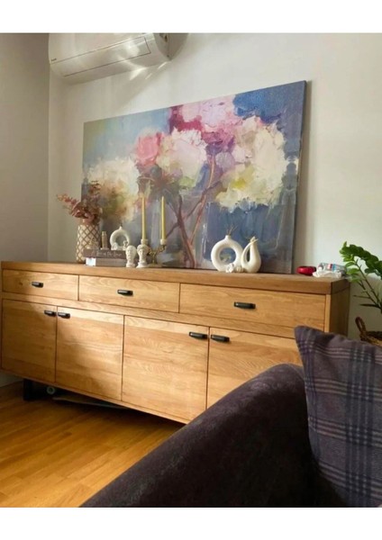 Mor Vizon Yağlı Boya Efektli Çiçek Tablosu |Kanvas Tablo