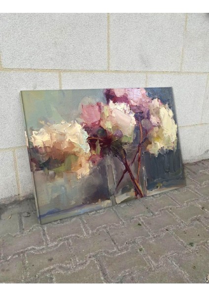 Mor Vizon Yağlı Boya Efektli Çiçek Tablosu |Kanvas Tablo modelleri